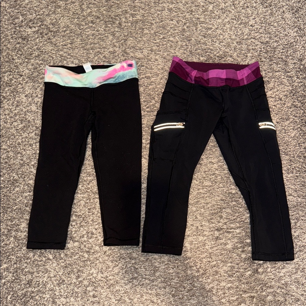 Lululemon Kids Black Leggings with Colorful Waistband 7/8
